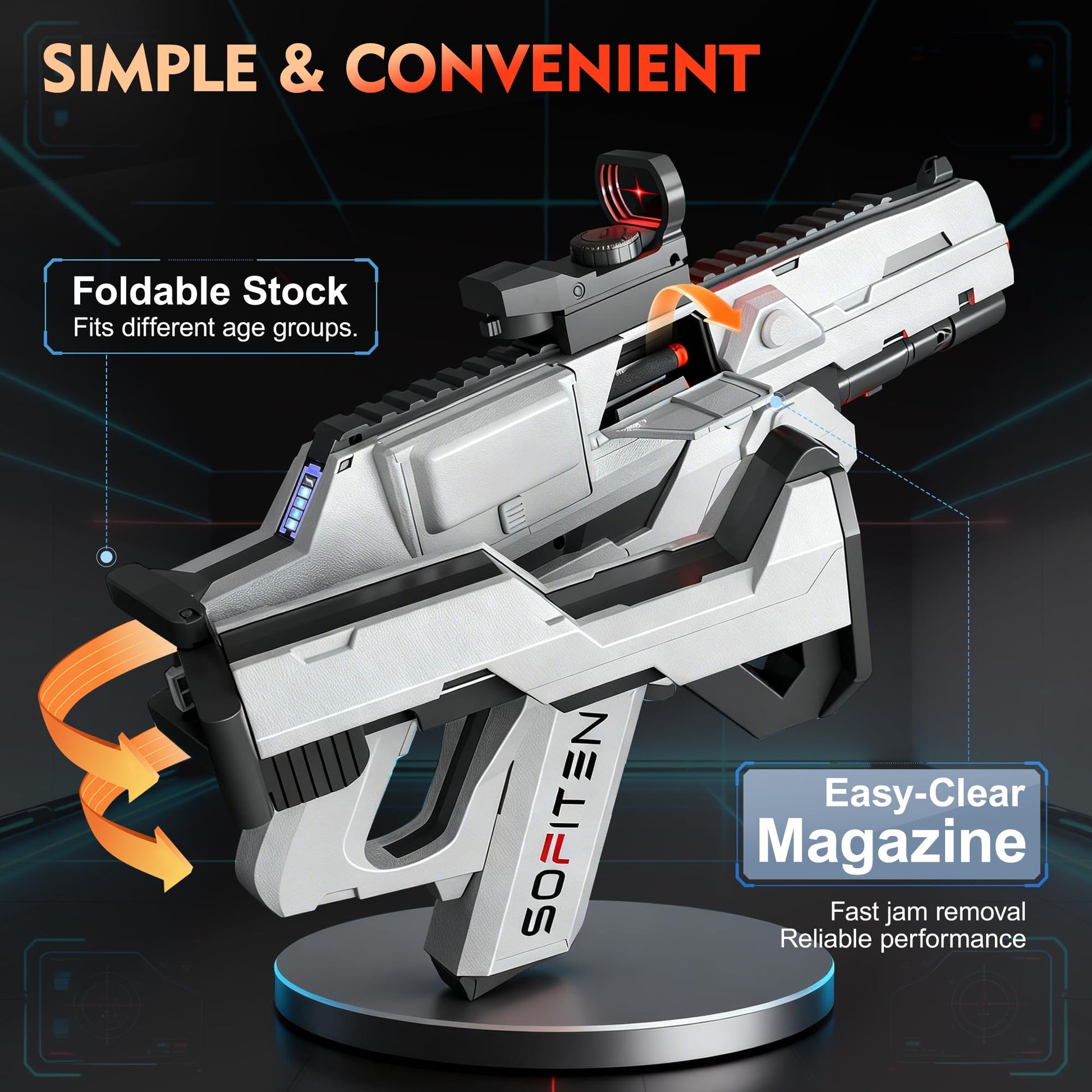 SOFITEN Toy Gun Automatic Sniper Rifle Tactical Vest Toy Foam Blaster with Flashlight Foldable Stock The Shooting Activity Game for Kids Age 8-12