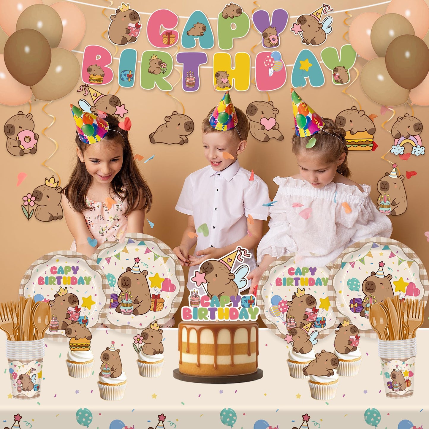 182pcs Capybara Birthday Party Decorations Plates Napkins Serve 20 Guests