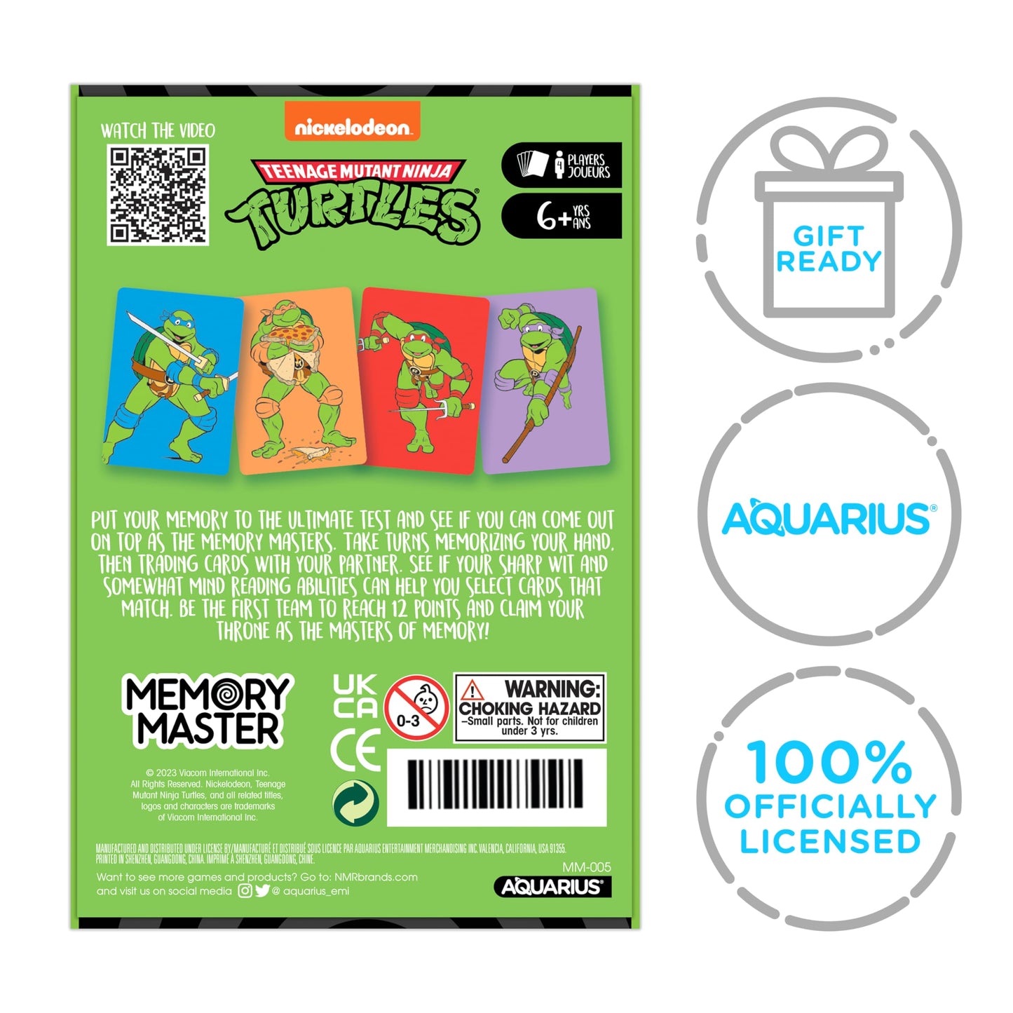 Aquarius Teenage Mutant Ninja Turtles Memory Master Card Game - Officially Licensed TMNT Family Game for Kids, Teens & Adults Ages 6+, 4 Players