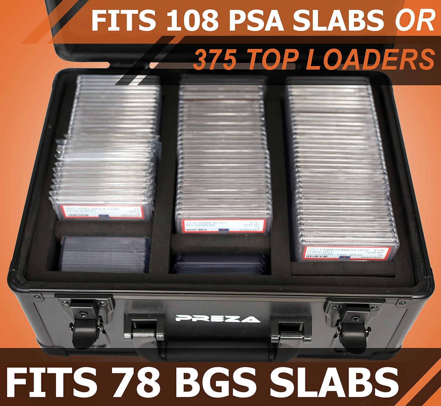 PREZA Graded Card Storage Box - Premium Slab Case Storage Holder for Graded Trading Cards (Black)