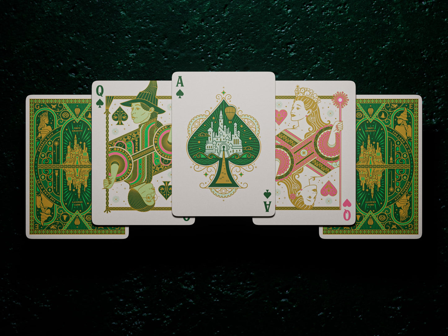 theory11 Wicked Playing Cards - Green Gold Oz Theme Poker Deck with Glinda & Elphaba Artwork, Magic, Cardistry, Game Night, Theater Fan Gift for Card
