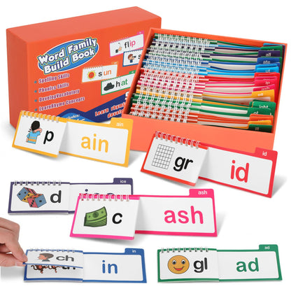 Phonics Flash Cards Word Family Build Book Set - 30 Read and Rhyme Flip Books, Learn to Read Phonics Flip Books, Sight Words Flash Cards Kindergarten