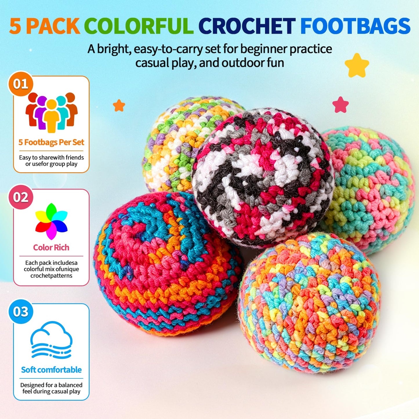 KHXAIMJ Footbags (5 Pack Colours)