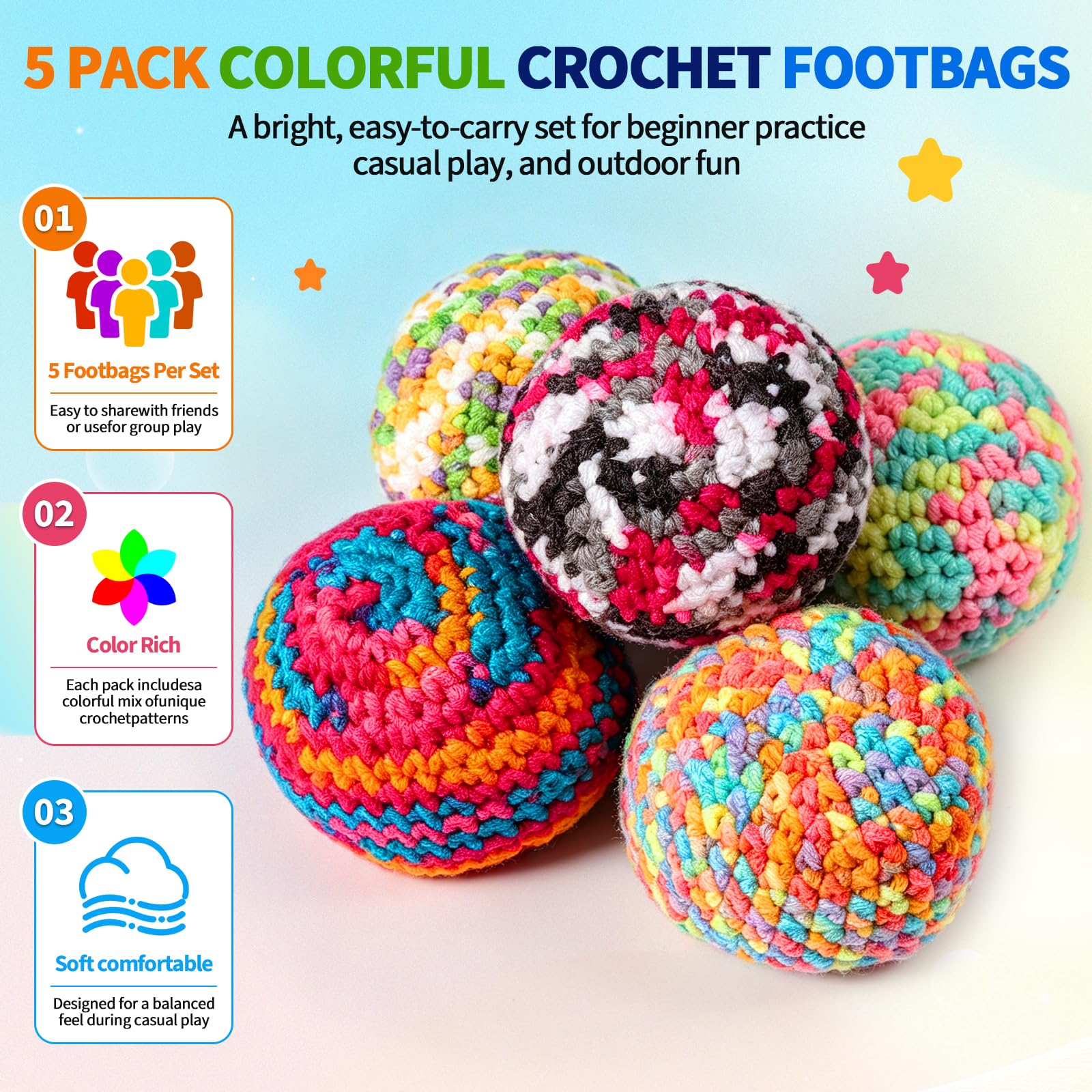 KHXAIMJ Footbags (5 Pack Colours)