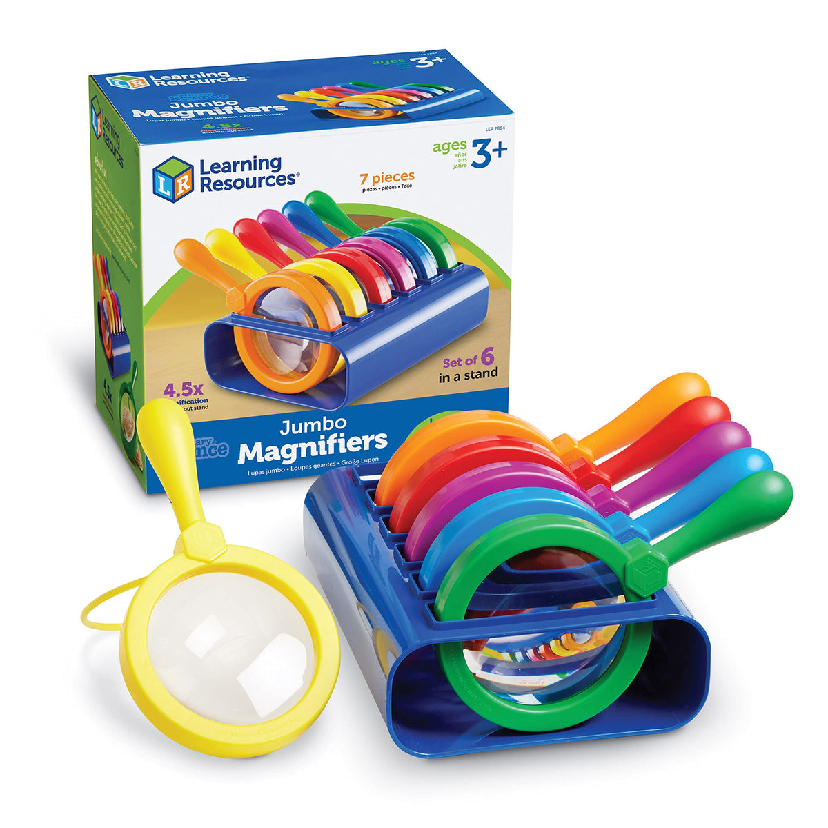 Learning Resources Primary Science Jumbo Magnifiers with Stand - 6 Pieces, Ages 3+, Science Classroom Accessories, Teacher Supplies, Observation Toys
