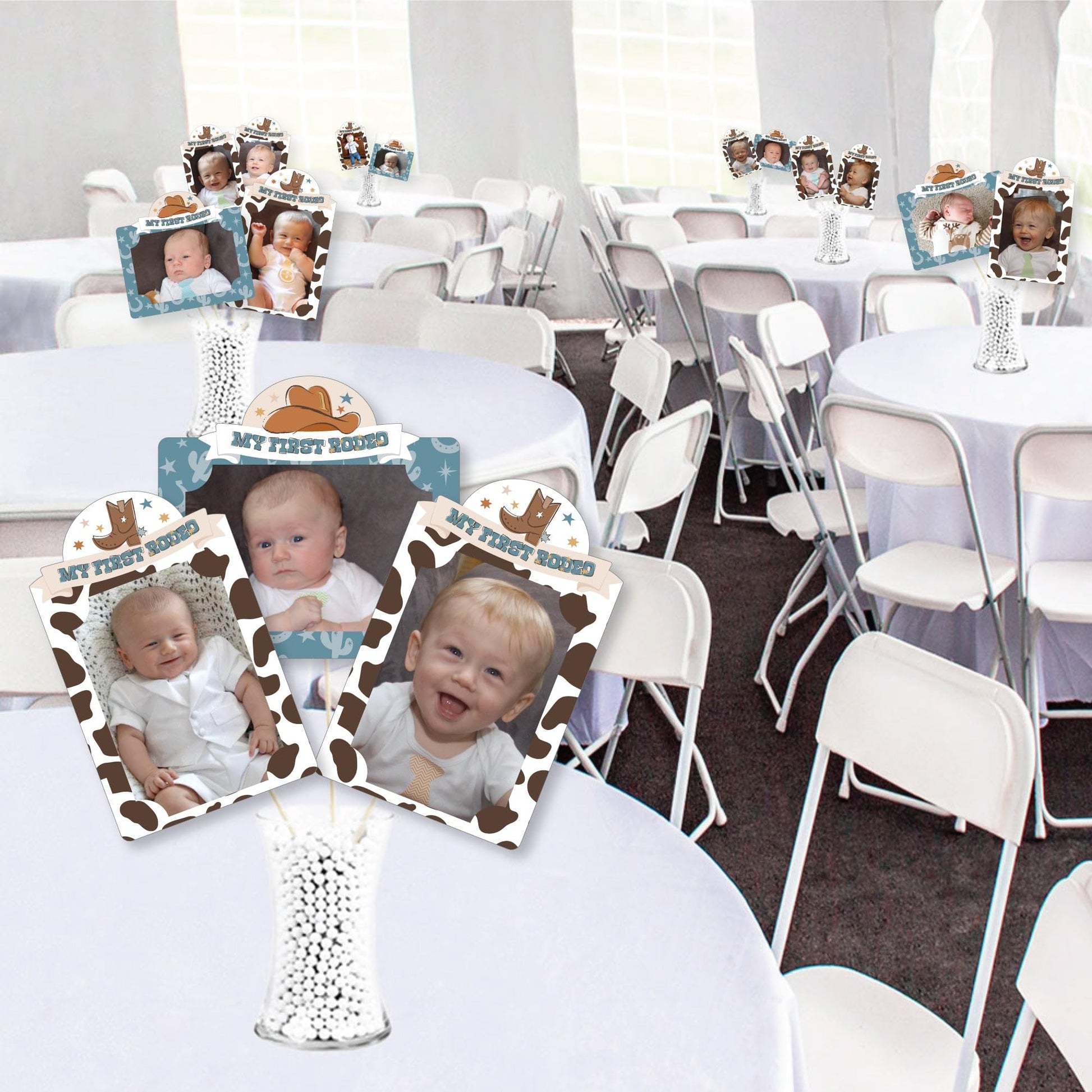 Big Dot of Happiness My First Rodeo - Little Cowboy 1st Birthday Party Picture Centerpiece Sticks - Photo Table Toppers - 15 Pieces