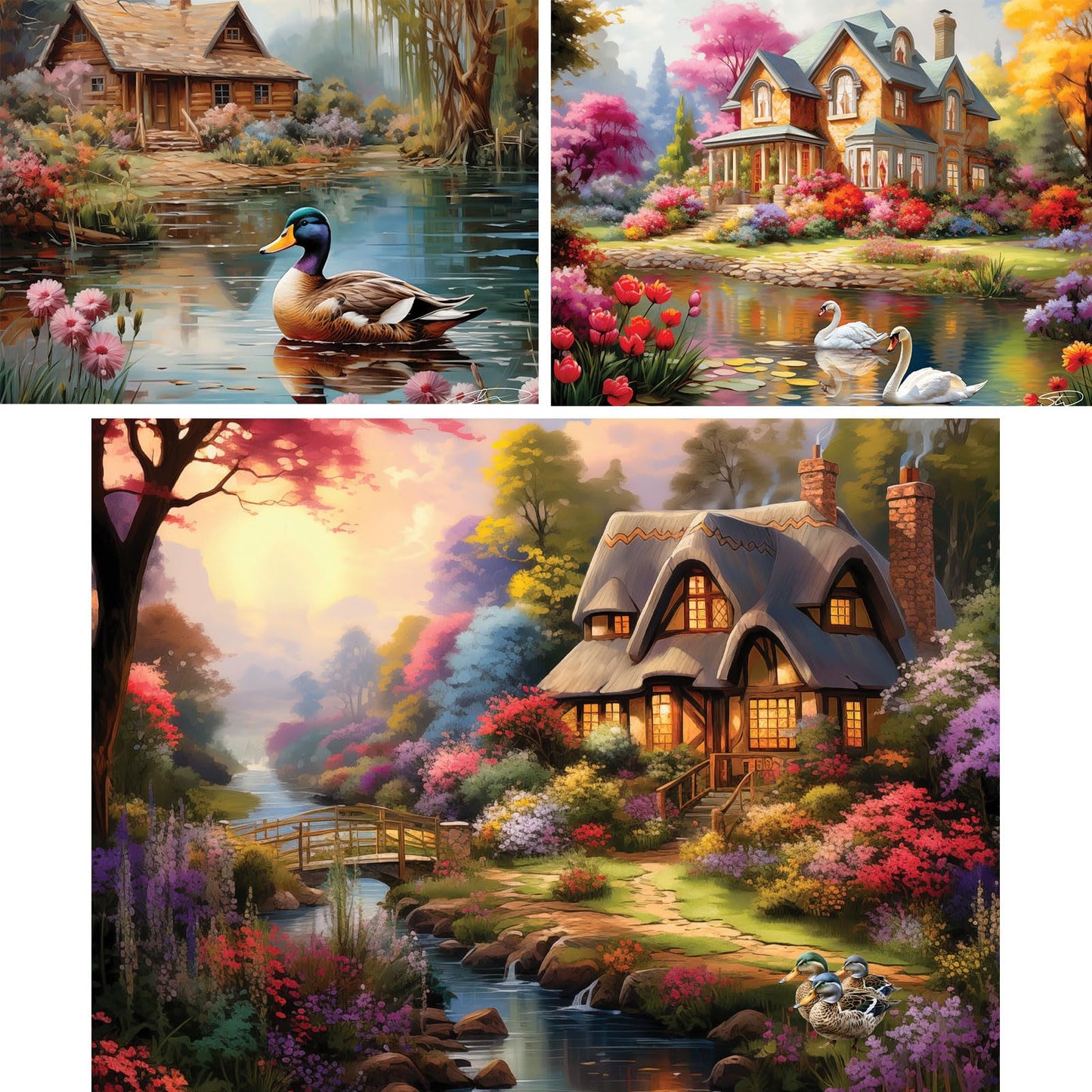 Bits and Pieces - Value Set of Three (3) - 300 Piece Jigsaw Puzzles for Adults - Large Piece 300 pc Colorful Nature Jigsaws Bundle by Stewart - Each