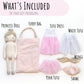 Perfectto Design Ballerina Princess Doll Stuffed Animal for Girls Toy Set - Bag, Tutu, Wings Play for 3 4 5 Year Old Girl Gift for Little Girl