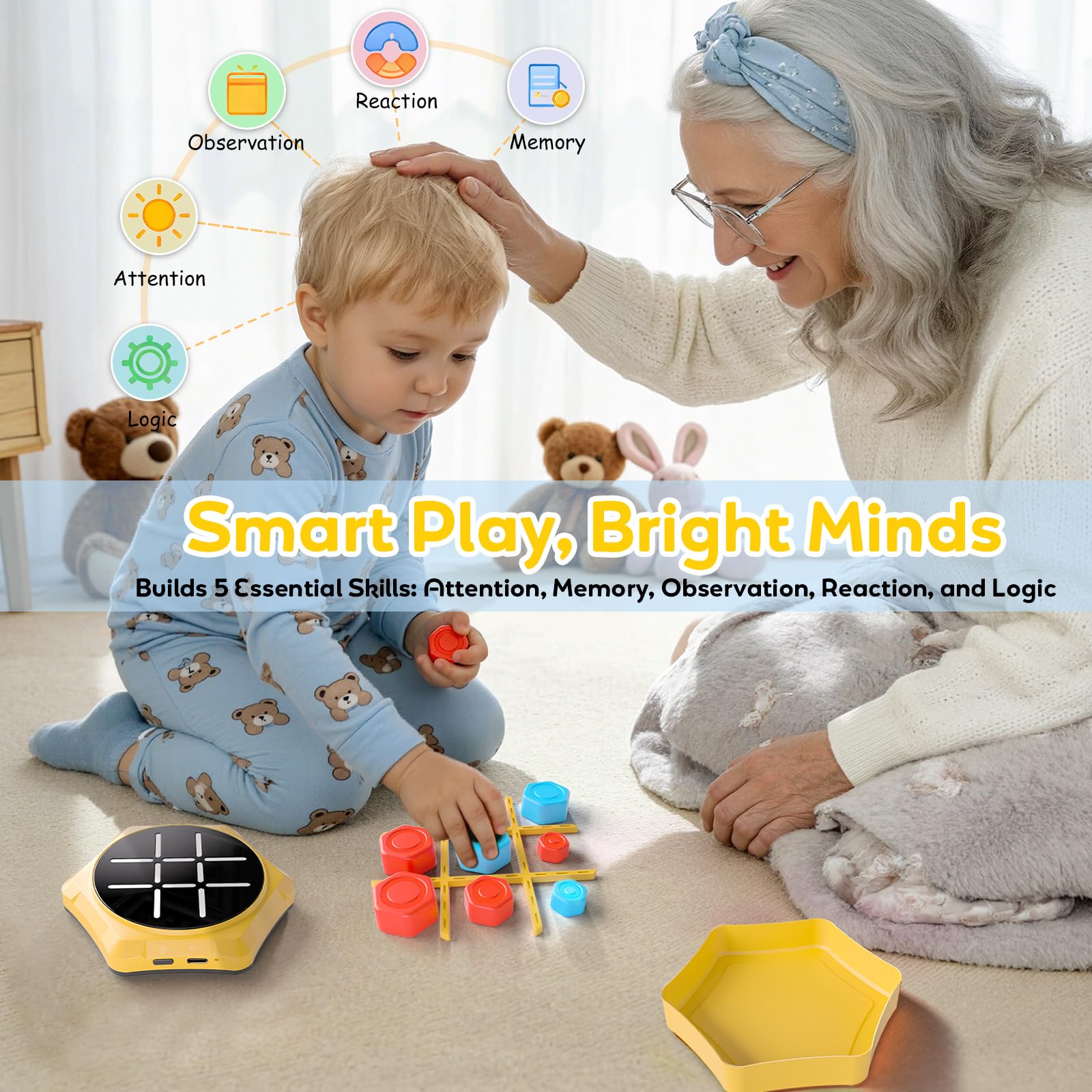 Tic Tac Toe Handheld Game Bolt : VORQXIN Digital Electronic Brain Teaser - 5 in1 Portable Mini Console Mute Function Travel Games for Car Ride,Unique