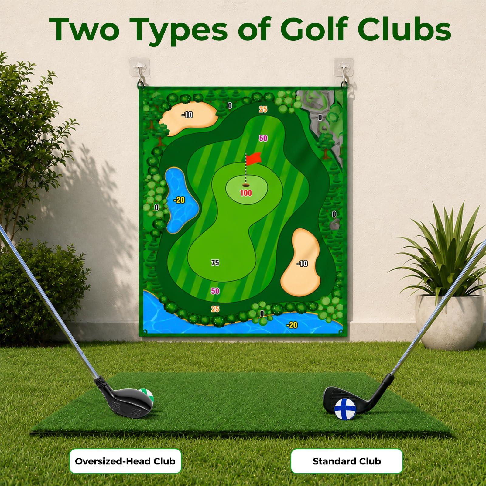 SMOCEN Battle Golf Game Set, Double-Sided Backyard Golf Chipping Game with Golf & Dart Targets, 6×4FT Indoor Golf Mat, Indoor Outdoor Golf Game