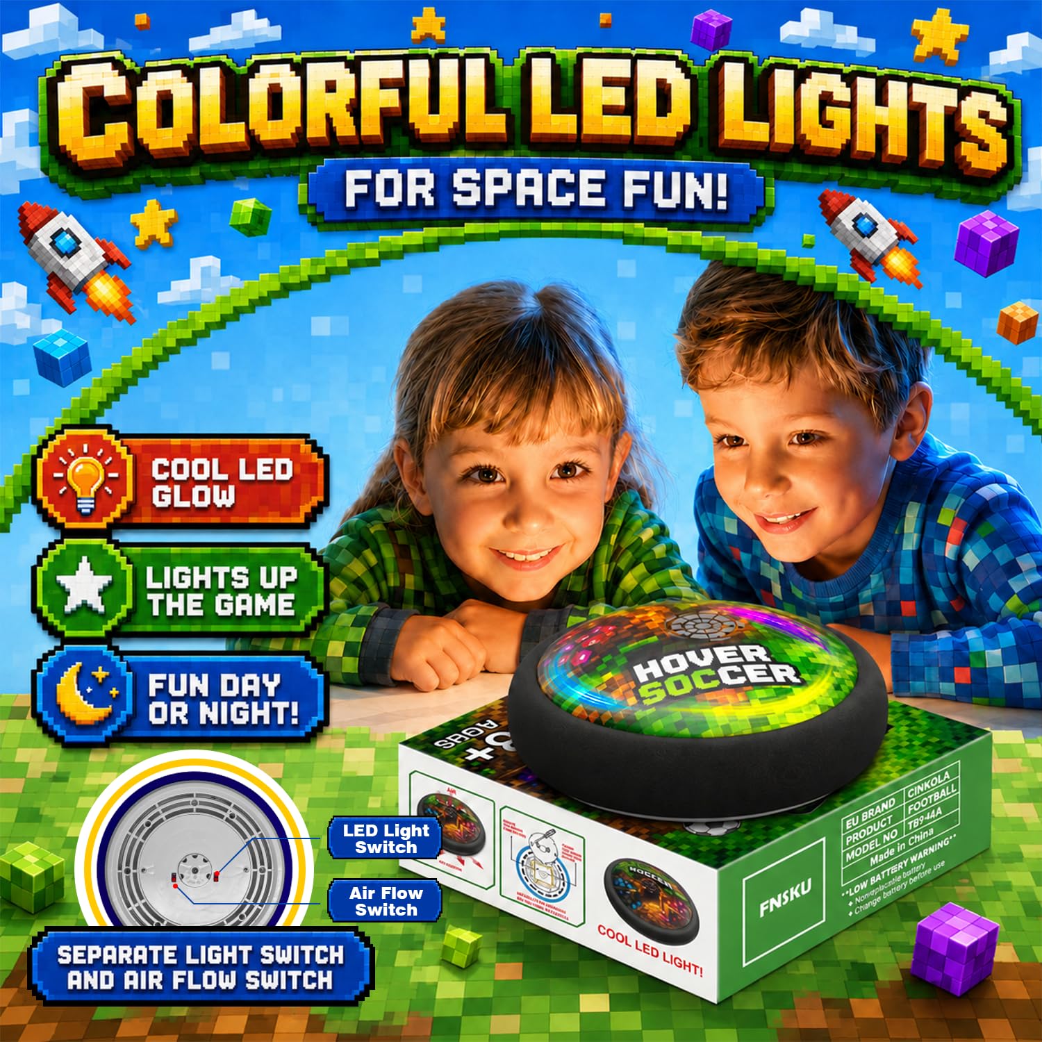ZHIPAL Pixel Mine Adventure Craft Toys Design Hover Soccer Ball Indoor Football Game,Birthday Gifts for Kids,Age 3 4 5 6 7 8-12 Year Old Boys,LED