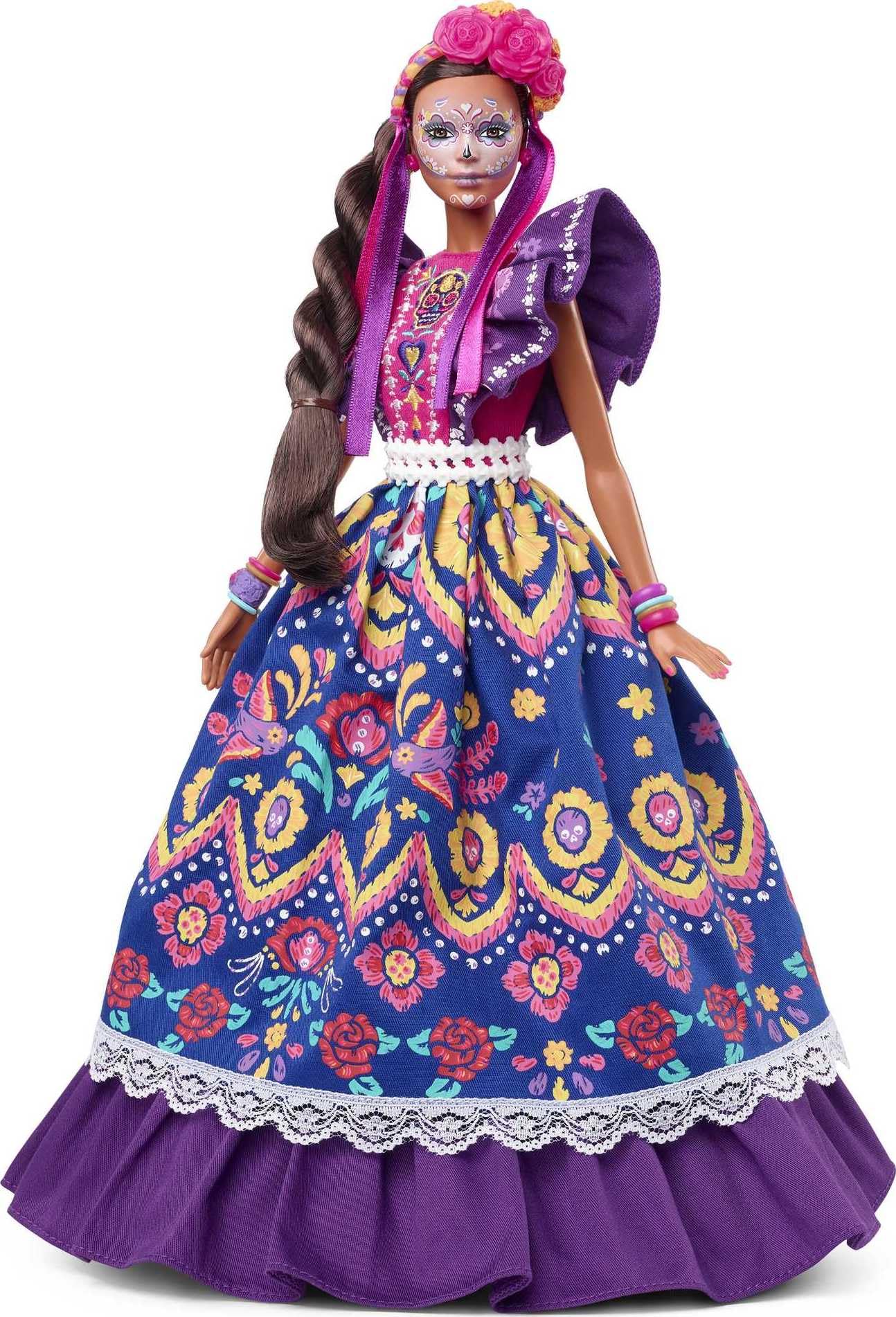 Barbie Signature Doll, 2022 Dia De Muertos Collectible, Traditional Ruffled Dress with Flower Crown & Calavera Face Paint