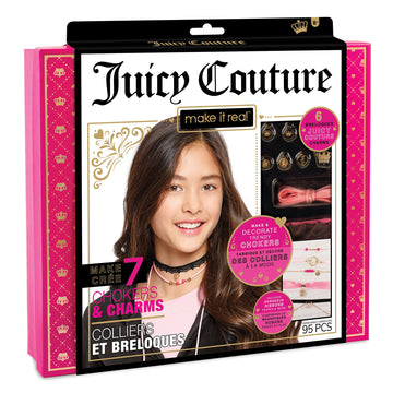 Make It Real Juicy Couture: Chokers & Charms Kit - Create 7 Unique Necklaces, 102 Pieces, 7 Trendy Chokers, 6 Juicy Charms, Tweens & Girls, Elastic