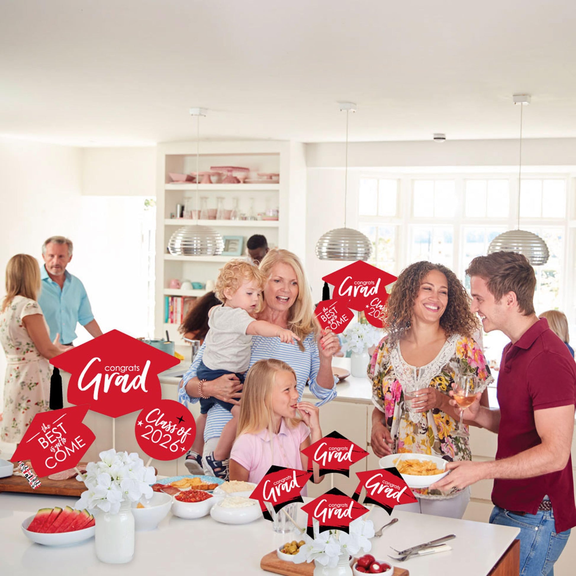 Big Dot of Happiness 2026 Red Graduation Party Centerpiece Sticks - Showstopper Table Toppers - 35 Pieces