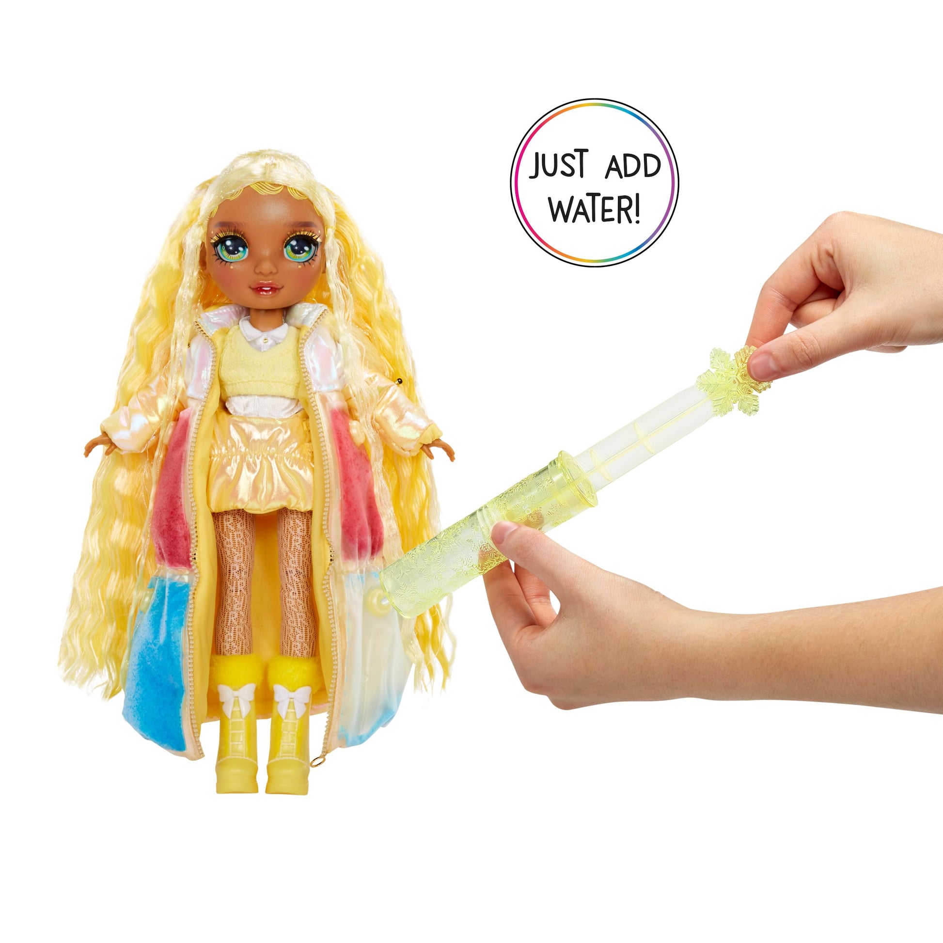 Rainbow High Winter Wonderland Sunny - Yellow 11” Fashion Doll with Magic Snow Hidden in Fashion That Puffs Up with Water, and Snowman Kit, for Kids