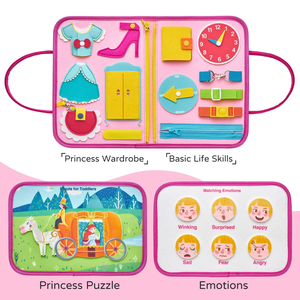 Freebear Busy Board Toddler Travel Toys Quiet Book Sensory Board for Toddlers 1 2 3 4, Montessori Educational Toys for 3 4 Year Old Girls Boys Gift