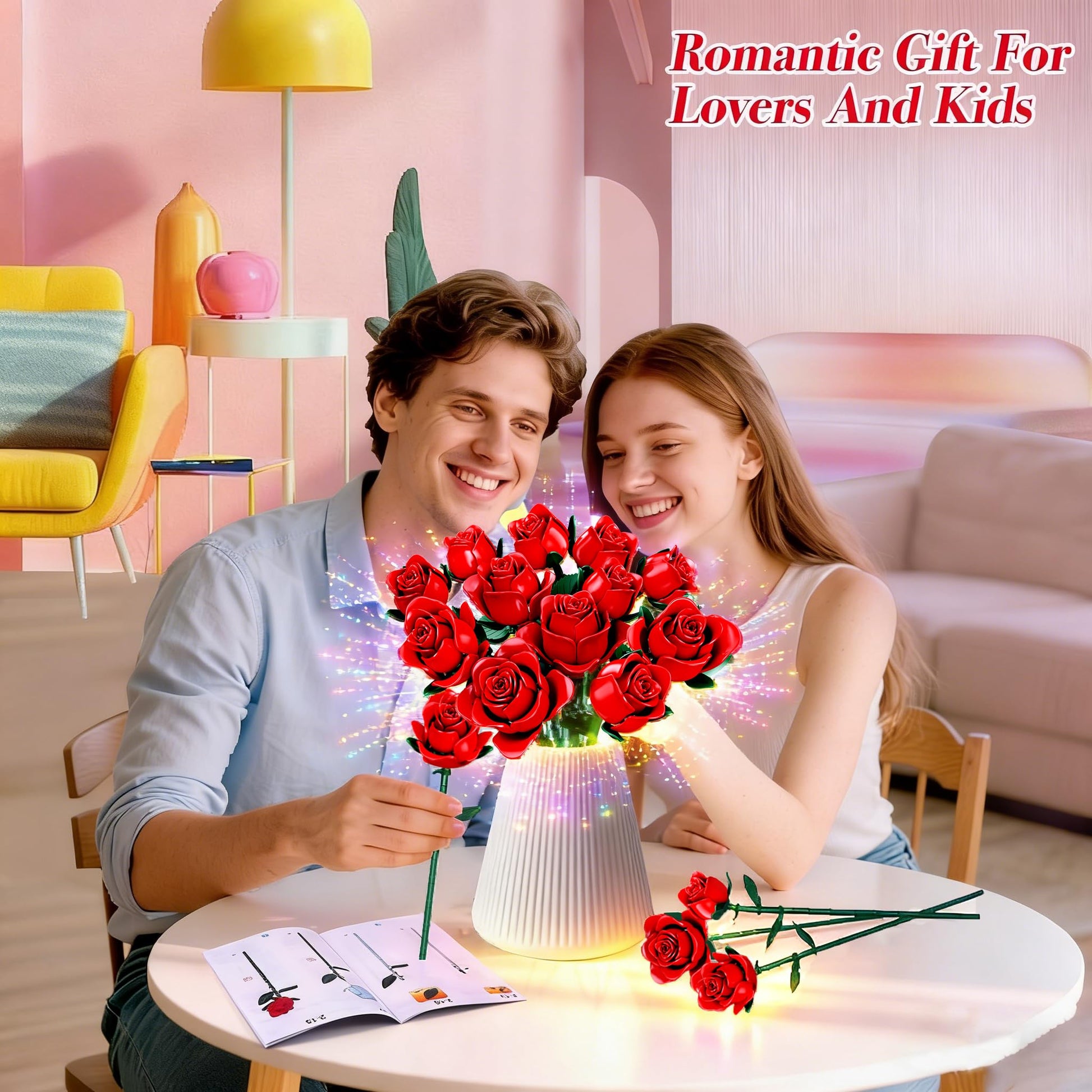 eafzv Flowers Bouquet Building Set, 12 Artificial Red Roses Botanical Collection Building Block Educational Toys for Girls Kids Women, 634 PCS