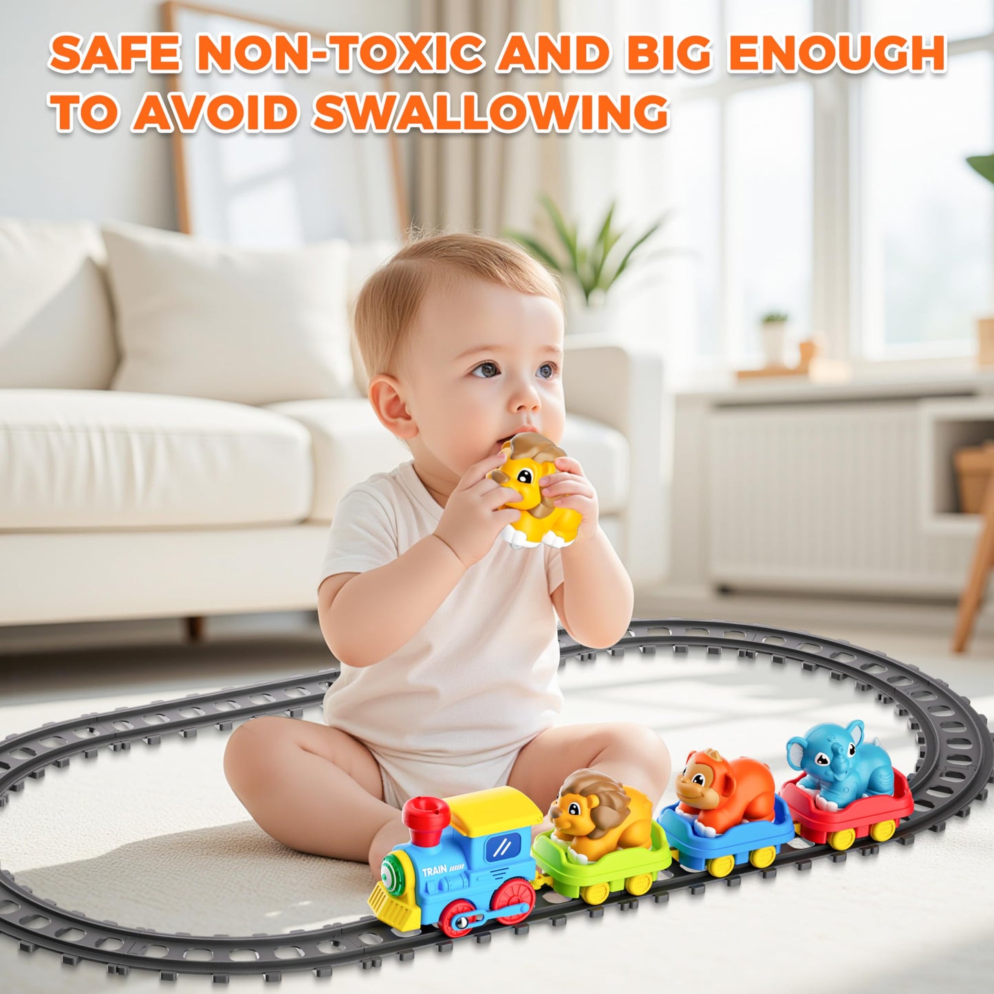 Train Set for Toddlers with Steam, Music, Lights and 3 Animal Cars