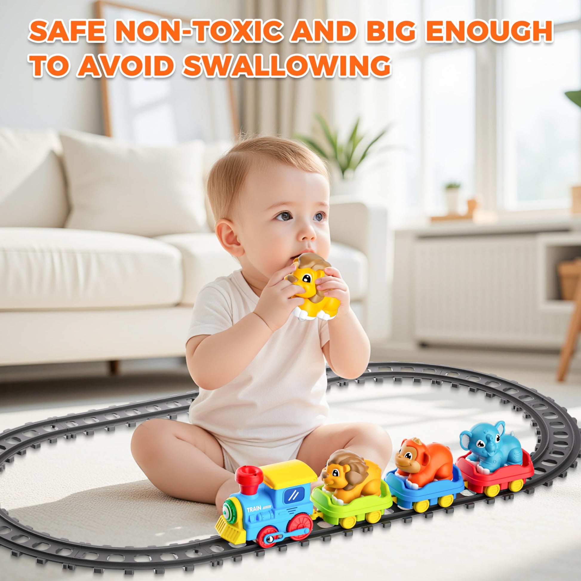 Train Set for Toddlers with Steam, Music, Lights and 3 Animal Cars