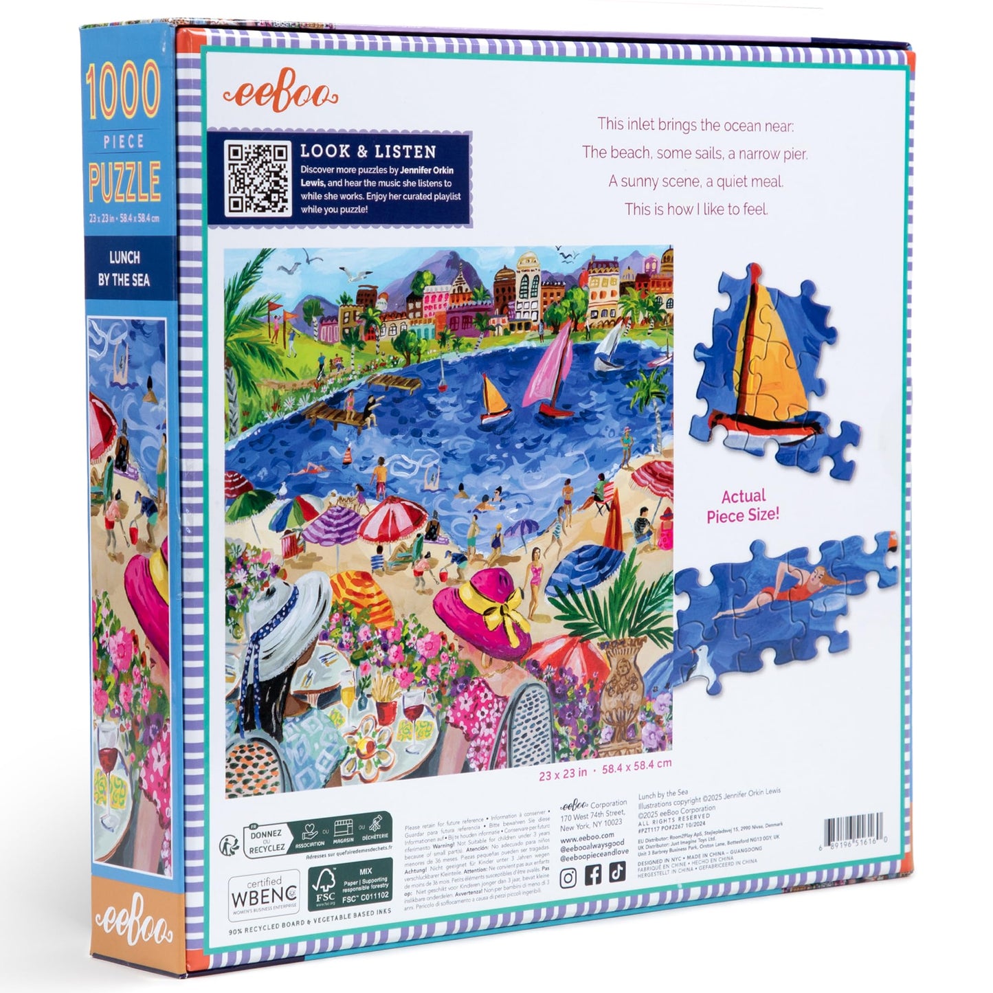 eeBoo 1000 Piece Puzzle - Lunch by The Sea Jigsaw Puzzle for Adults, Square 23" x 23" Made with Recycled Board & Vegetable-Based Ink