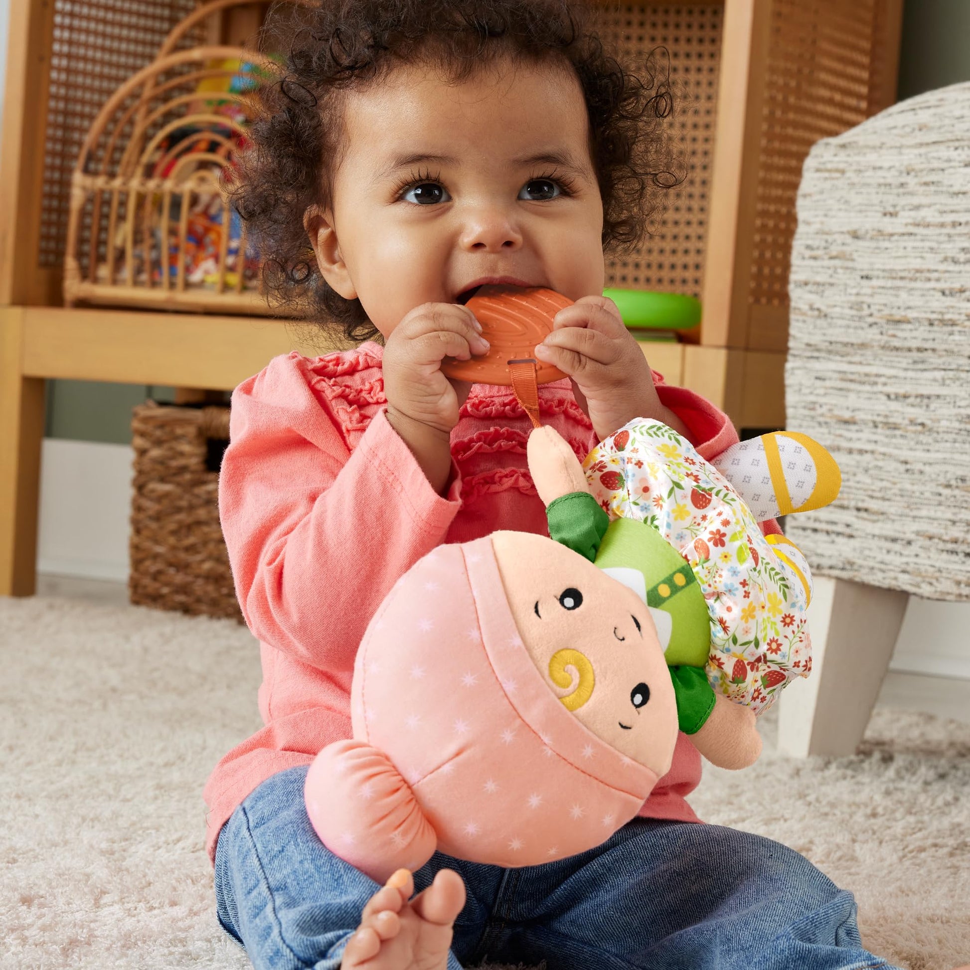 Fisher-Price My First Doll Cuddly Sensory Toy for Babies from 6 Months, Items Sold Separately, HXK44