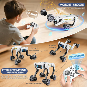 Smart Robot Dog with Wheels, 30+ Bionic Actions, Voice & Remote Control, Programmable Moves, Rechargeable Battery, All-Terrain Stunt Pet Toy for Kids