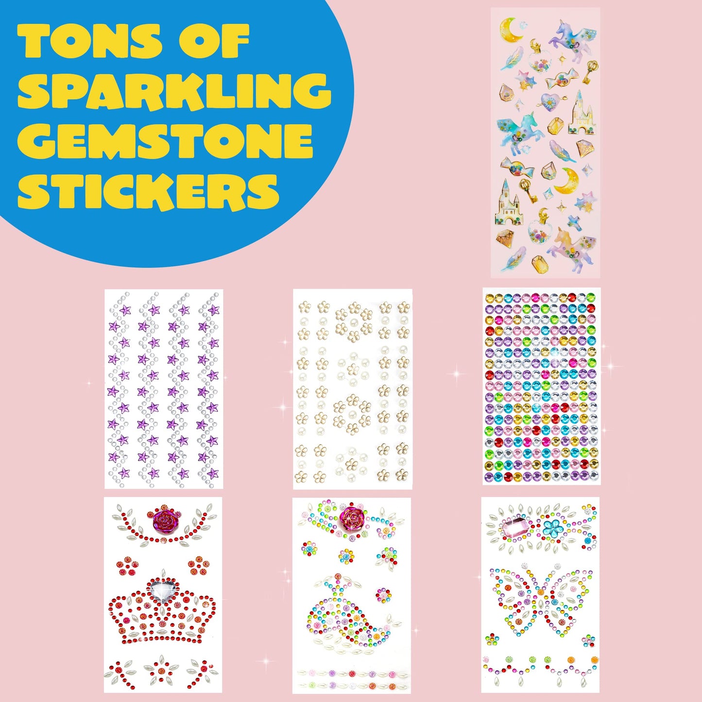Klever Kits Decorate Your Own Baseball Cap with 7 Sheets Gems Stickers, Art & Crafts Kit for Kids, Fun Creative DIY Toys for Kids Girls