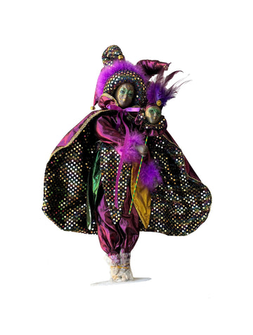 Masquerade Jester Doll with Stand, 13 Inch (Purple/Green/Gold)