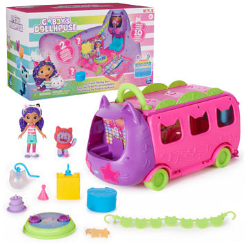 DreamWorks GABBY'S Dollhouse Celebration Party Bus, Transforming Playset with Gabby & DJ Catnip Toy Figures & Dollhouse Accessories, Kids Toys