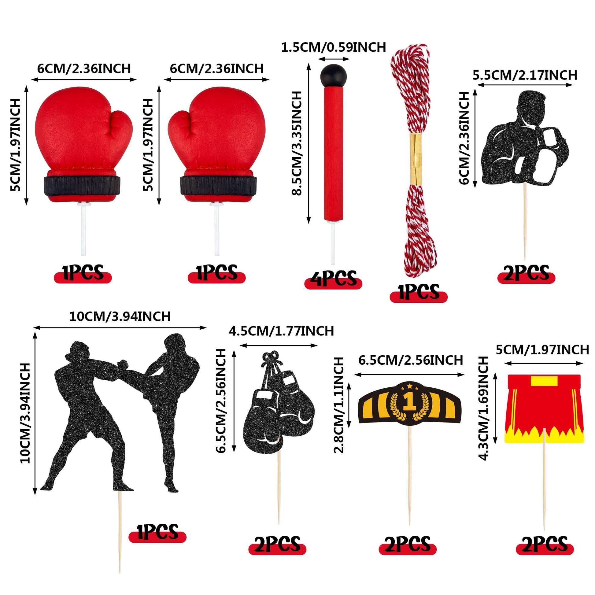16PCS Boxing Cake Topper for Men Boxing Theme Party Decorations Wrestling Cake Topper Set