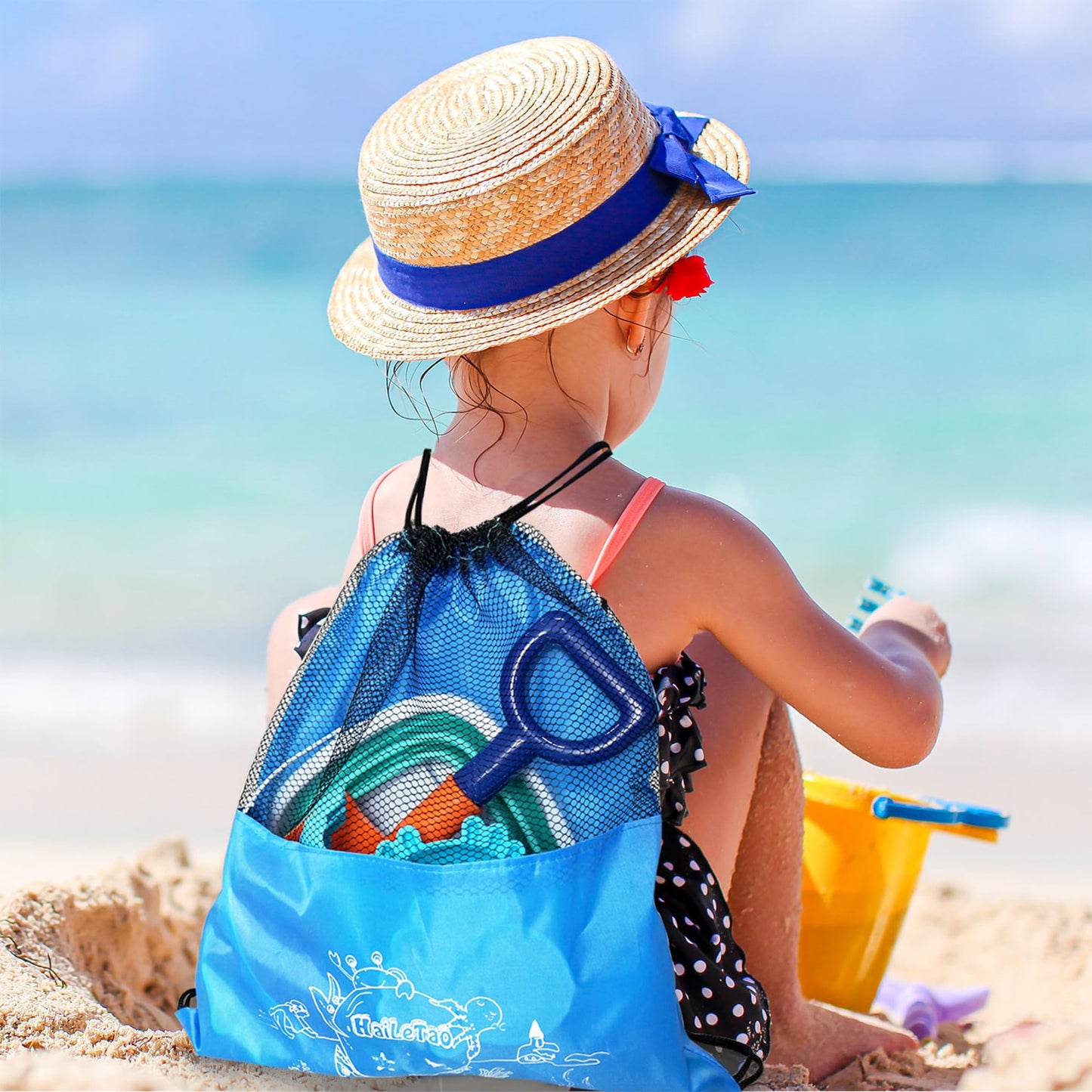 HaiLeTao Beach Toys Set for Kids -Collapsible Sand Bucket&Mesh Beach Bag and Shovels Sand Rake Toy 11Pcs Set, Animal & Dinosaur