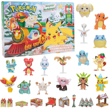 Pokémon 2025 Holiday Christmas Advent Calendar 24 Piece Gift Playset - Officially Licensed - Includes 2" Pikachu, Bulbasaur, Charmander & More - 16