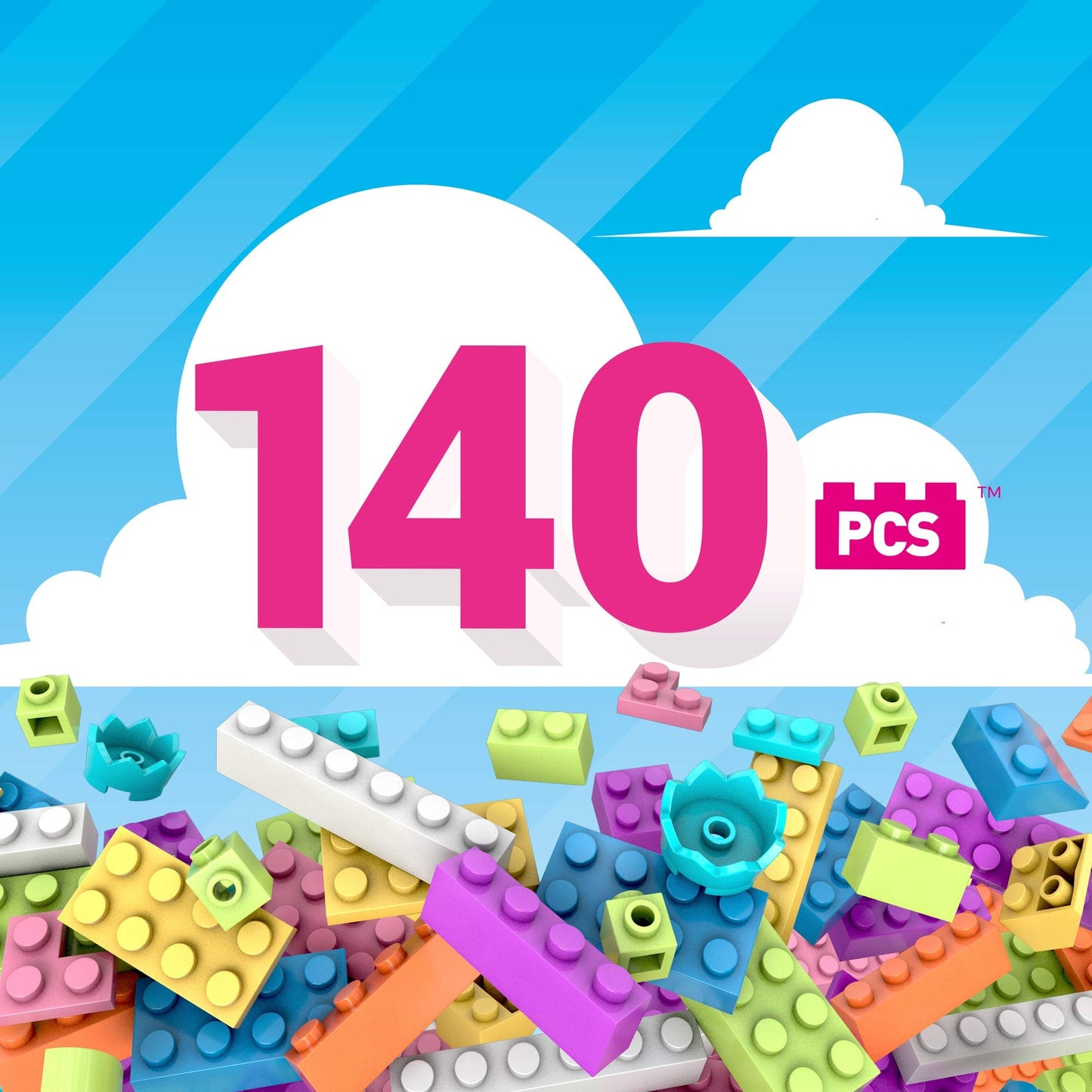MEGA Construx Kids Blocks Toy Set, Open-Ended Building Bricks Tube with 140 Pieces in Pastel Colors, Ages 4+ Years