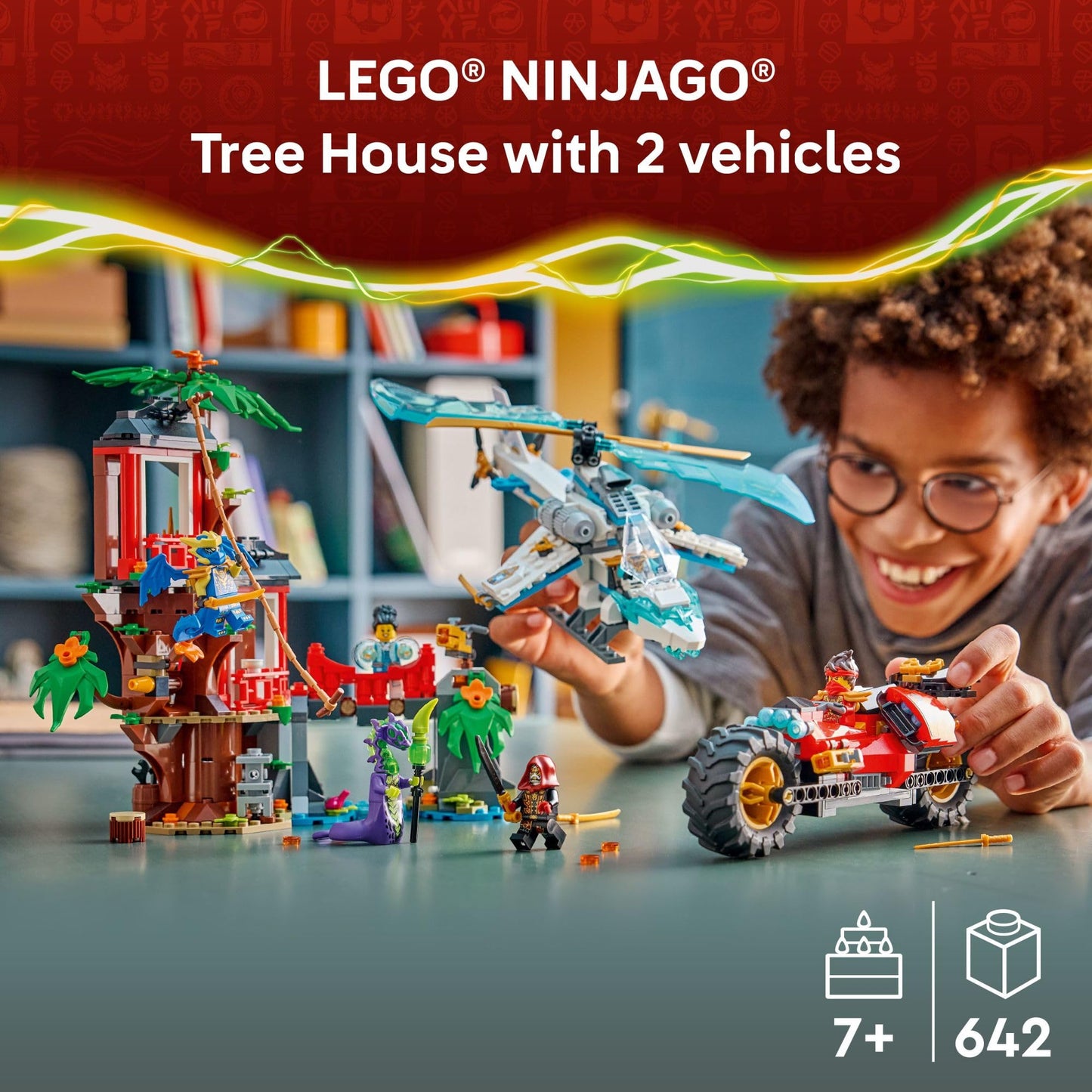 LEGO NINJAGO Ninja Vehicle Tree House Battle Building Toy for Boys, Girls, & Kids, Ages 7+ - Ninja Playset W/5 Minifigures, Motorcycle & Helicopter