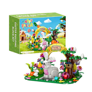 Easter Bunny Garden Building Set, 294 PCS Easter Basket Stuffers for Kids, Creative Flower House with Colorful Eggs & Carrot, STEM Spring Holiday Toys