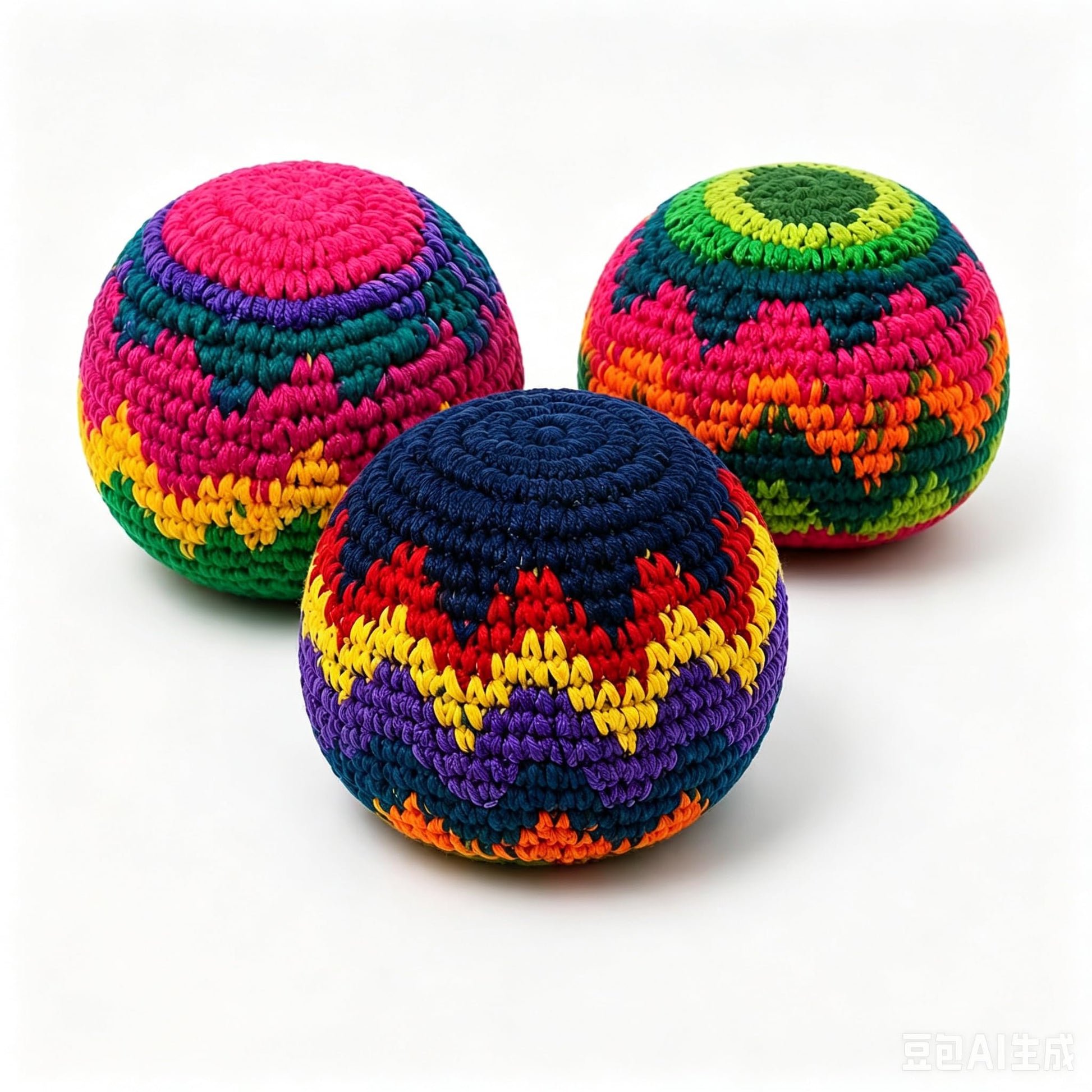 Zephrino 3 Pack Crochet Footbags, Random Colors Knitted Hacky Style Balls, Approx 40g Plastic Pellet Filled Footbag Juggling Balls for Beginners
