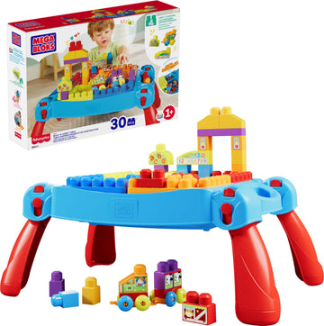 MEGA BLOKS First Builders Build 'n Learn Table Toddler Blocks Toy Set, Blue