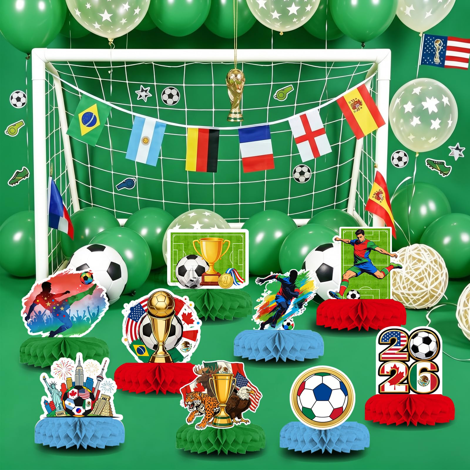 9 Pcs Soccer Centerpieces for Table, 2026 World Soccer Cup Decorations, Soccers Theme Party Decoration, Football Birthday Party Decor, World Soccers