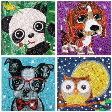 WOOPAOD Diamond Painting Kits for Kids, 4Pcs Kids Diamond Art Animal 5D Diamond Gem Art by Number Dotz Kits Art and Crafts for Ages 6-8-10-12 Girls