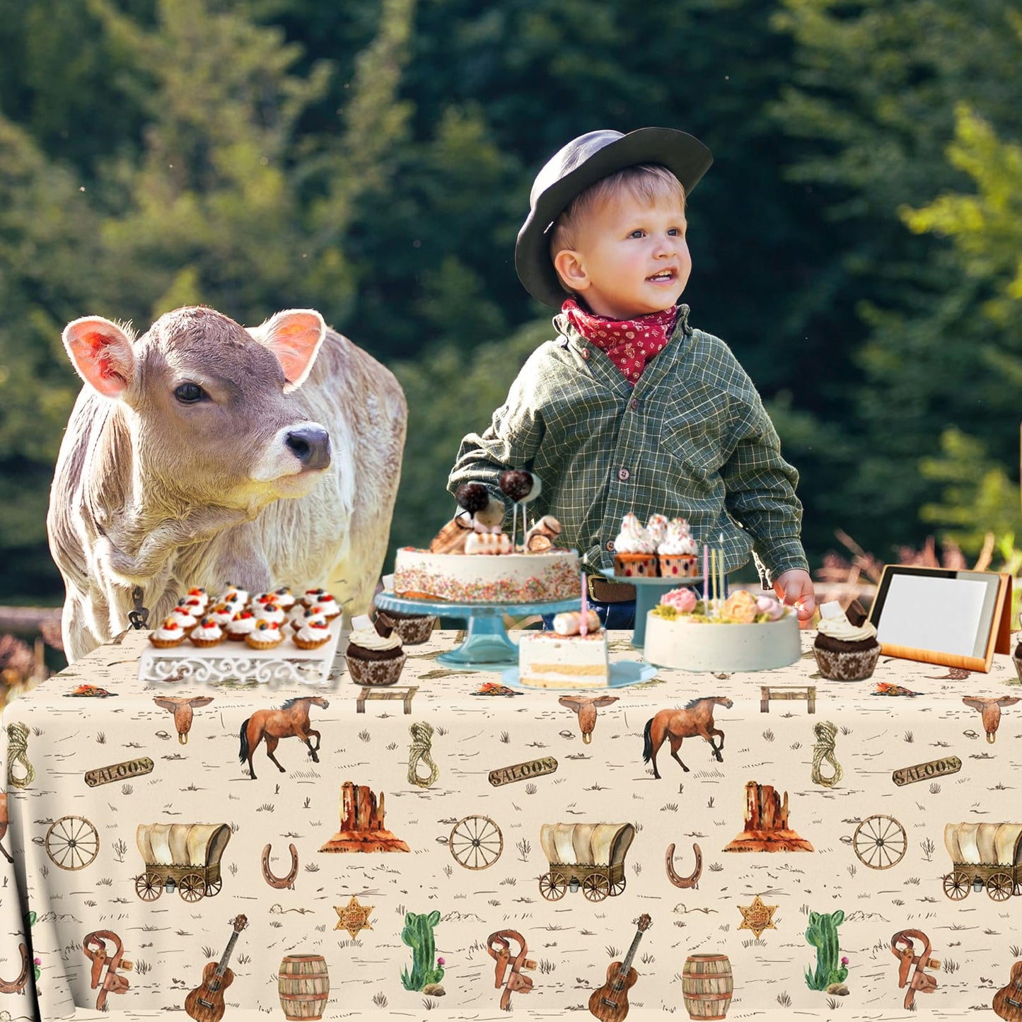 pugipien Western Birthday Party Decorations Tablecloth 3 Pcs Western Cowboy Party Table Cover Western Plastic Tablecloth for Western Rodeo Cowboy