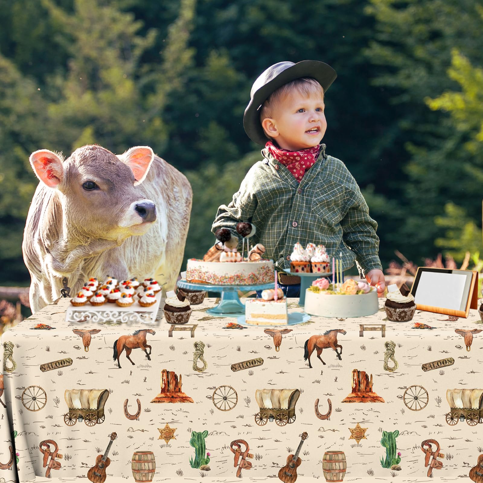 pugipien Western Birthday Party Decorations Tablecloth 3 Pcs Western Cowboy Party Table Cover Western Plastic Tablecloth for Western Rodeo Cowboy