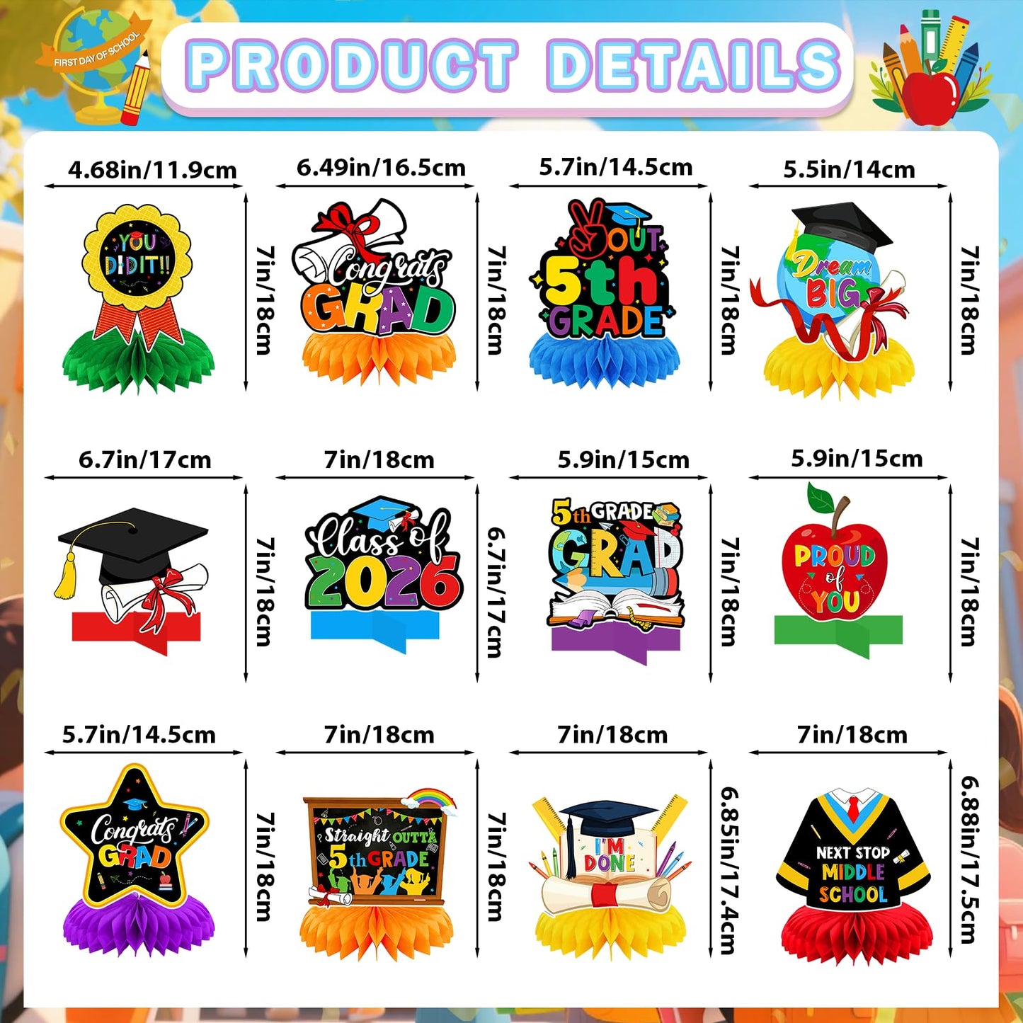 5th Grade Graduation Decorations: Elementary Graduation Decorations Honeycomb Centerpieces 5th Grade Promotion Decorations Fifth Grade Table