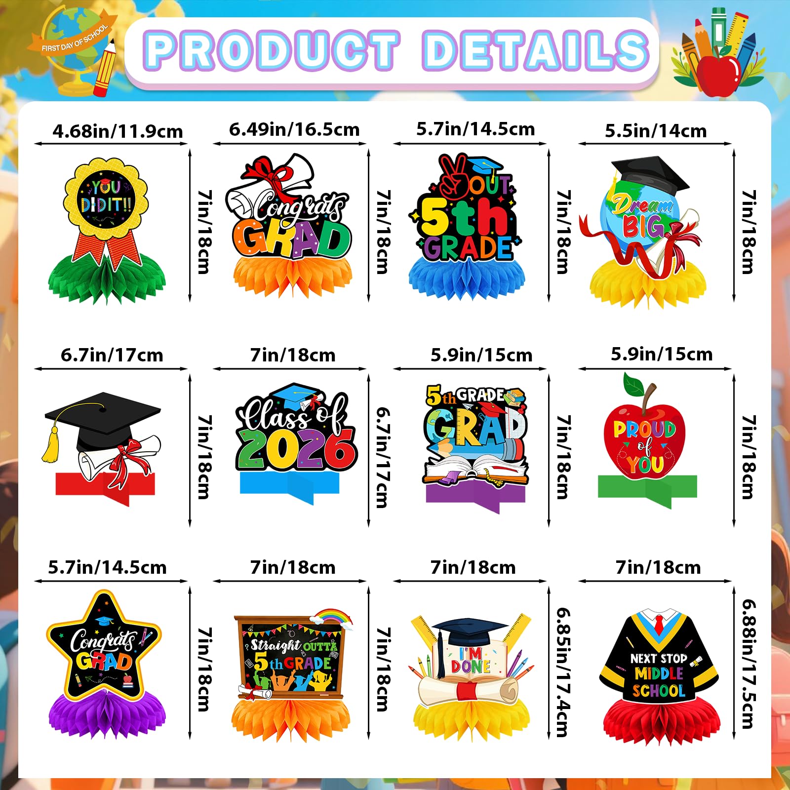 5th Grade Graduation Decorations: Elementary Graduation Decorations Honeycomb Centerpieces 5th Grade Promotion Decorations Fifth Grade Table