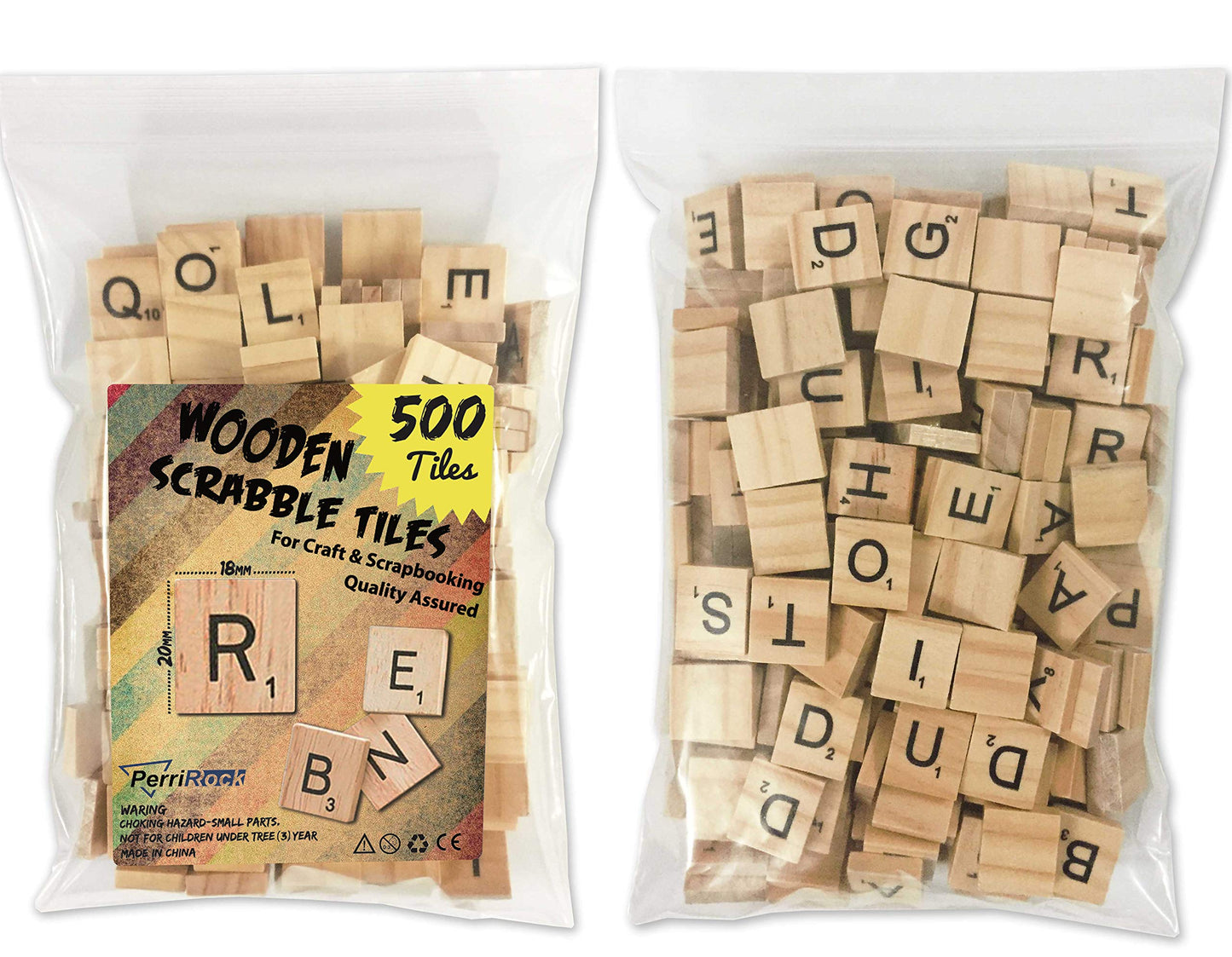 PERRIROCK 500 Pcs Wood Scrabble Tiles - Scrabble Letters - 5 Complete Sets - Wood Tiles - Great for Crafts, Letter Tiles, Spelling by Clever Delights