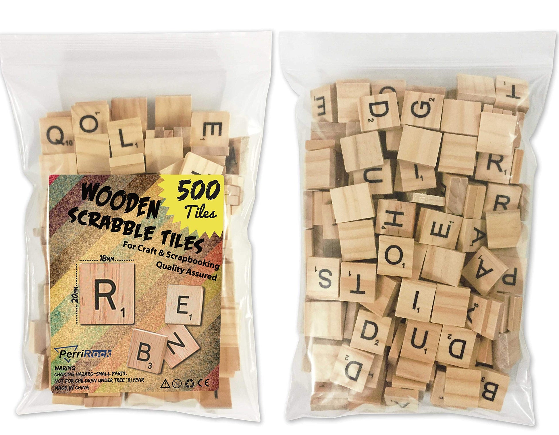 PERRIROCK 500 Pcs Wood Scrabble Tiles - Scrabble Letters - 5 Complete Sets - Wood Tiles - Great for Crafts, Letter Tiles, Spelling by Clever Delights