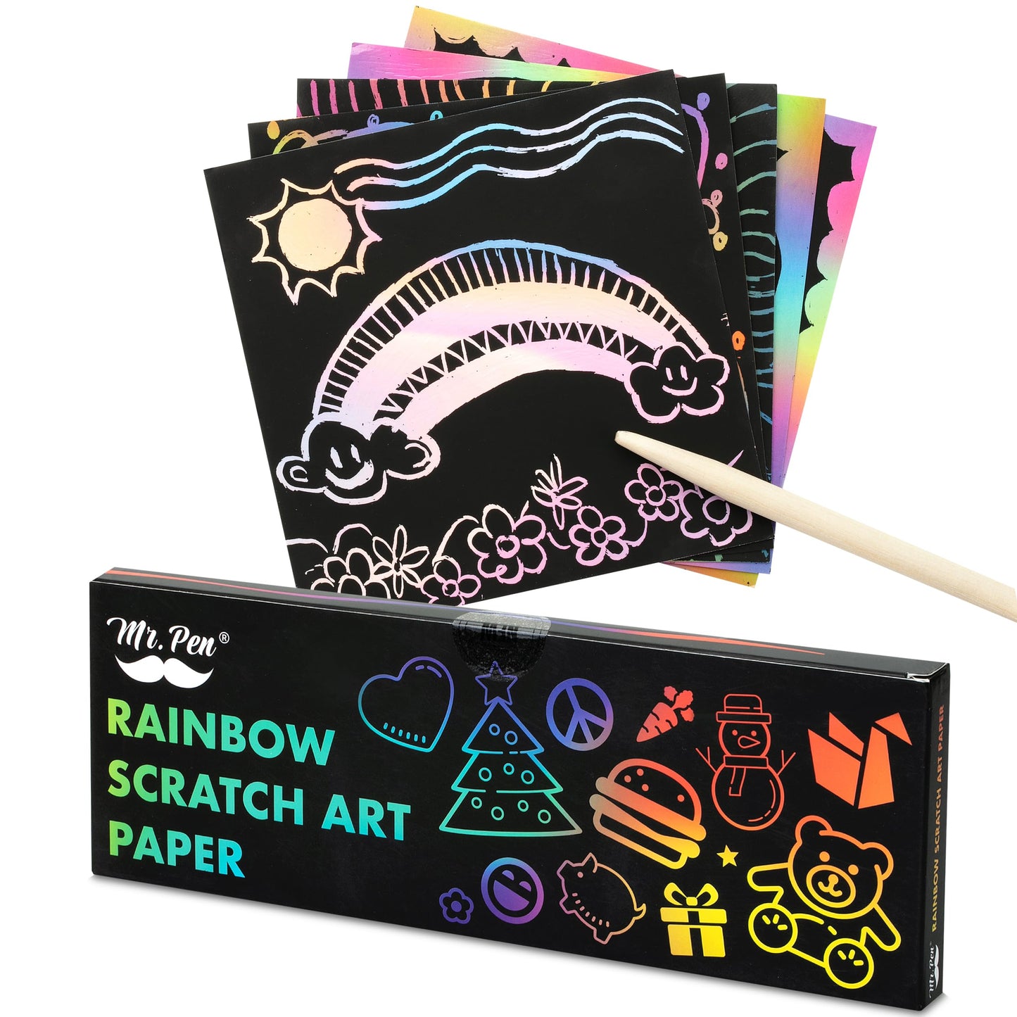 Mr. Pen- Scratch Art for Kids with Wooden Stylus, 125 pcs
