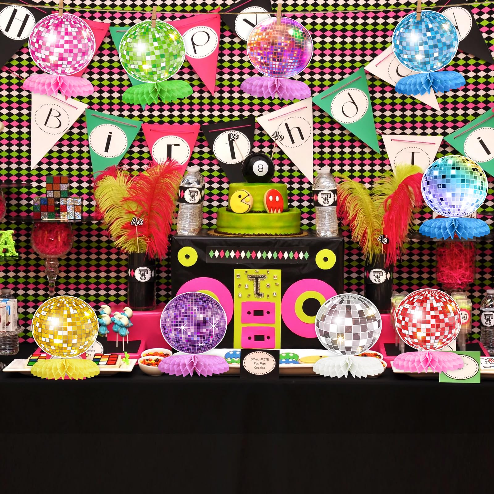 9PCS Disco Honeycomb Centerpieces Disco Ball Party Decorations Colorful Rock and Roll Party Table Centerpieces 50s 70s 80s 90s Disco Music Theme