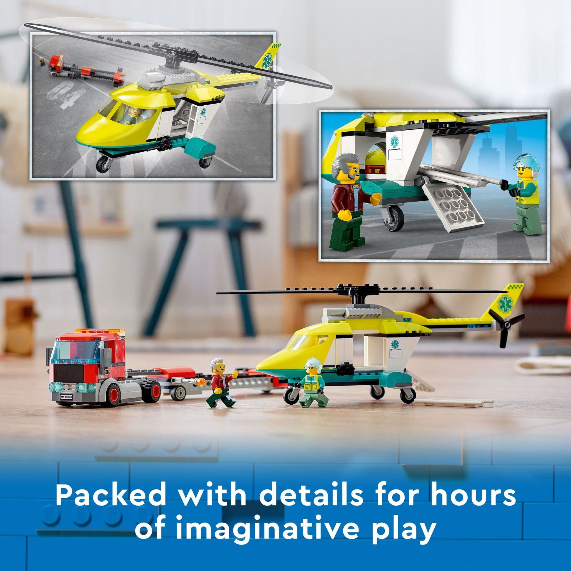 Lego City Great Vehicles Rescue Helicopter Transport Building Kit 60343, with Toy Truck and Toy Helicopter, Pretend Play Toy Vehicle Toys