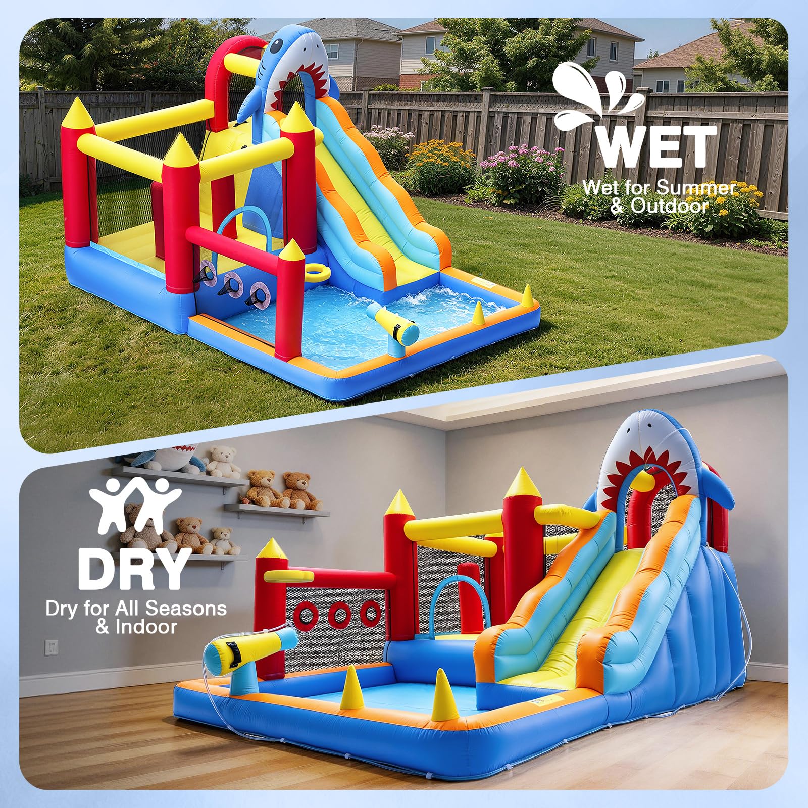 Inflatable Bounce House with Water Slide for Kids, 10 in 1 Bounce House with Air Blower, Inflatable Water Park for Backyard with Slide, Climbing Wall