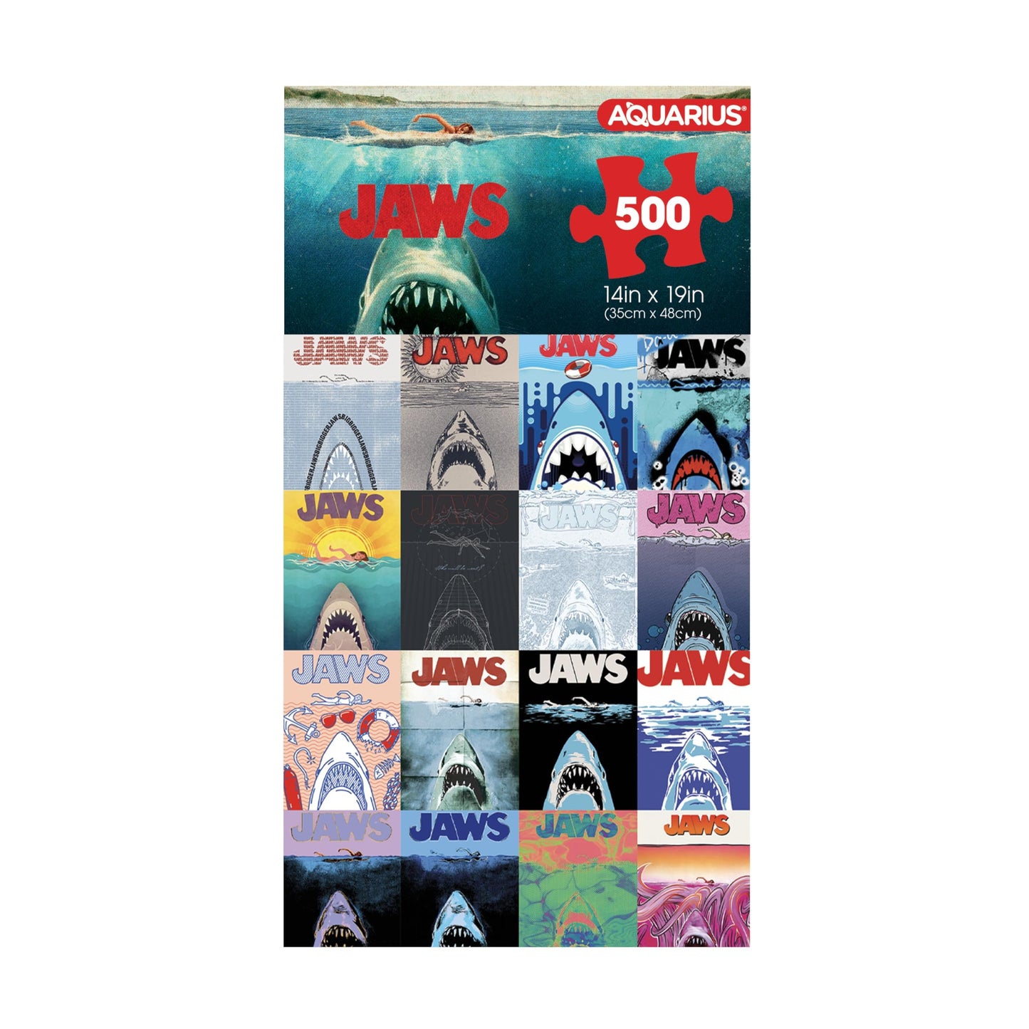 Aquarius Jaws 500 Piece Jigsaw Puzzle for Adults and Teens - 50th Anniversary Movie Art 14"x19" Merchandise Collectible Gift